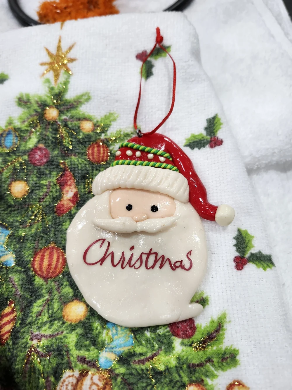 Christmas Kitchen Towel Set with Santa Ornament